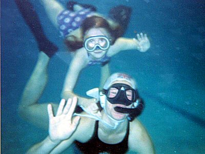 Stephanie and Clare underwater